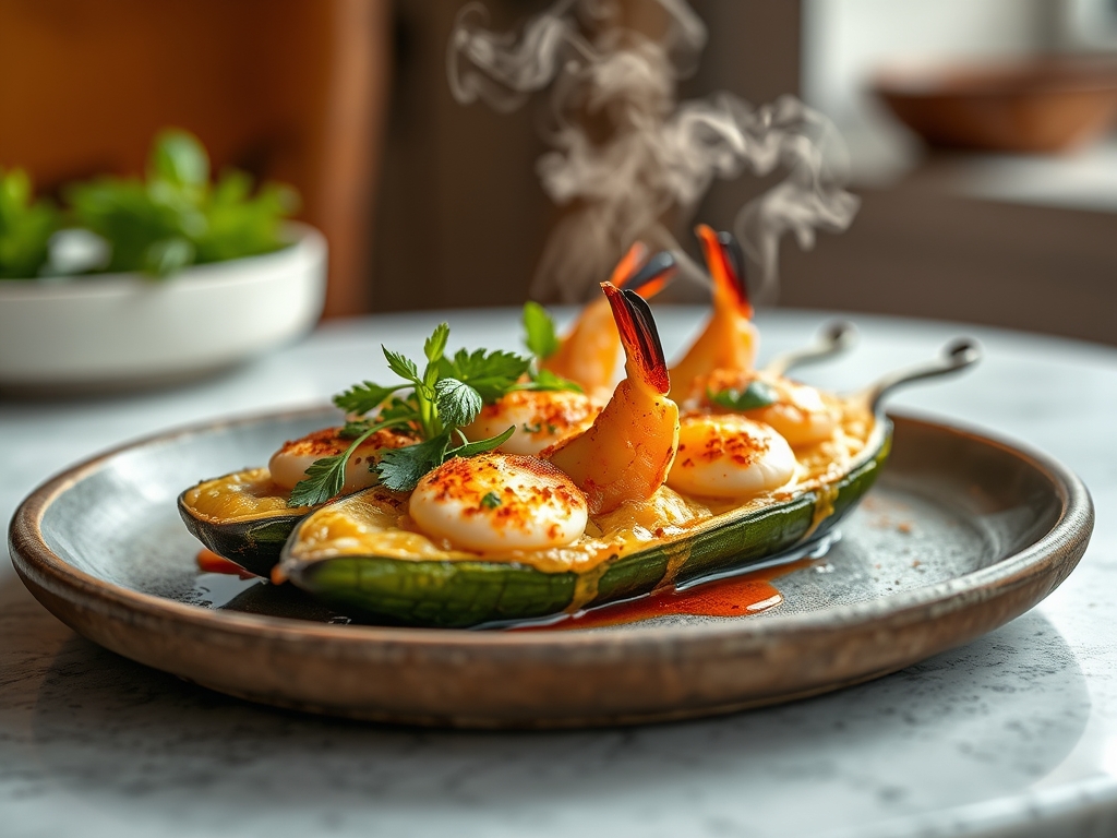 Calabacines rellenos de gambas