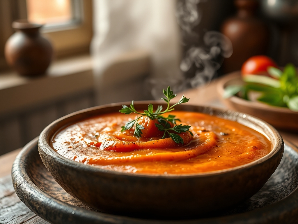 Sopa de tomate con albahaca